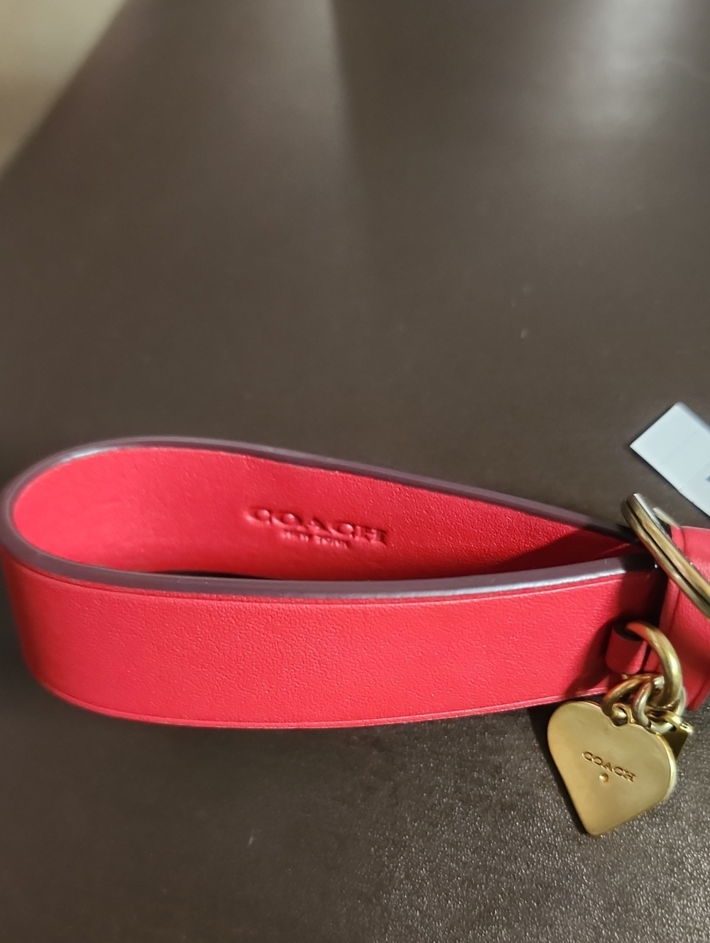 Coach Candy Red Leather Strap Keychain with Yellow Heart Charm & Dog Clip Nwt - Picture 9 of 9